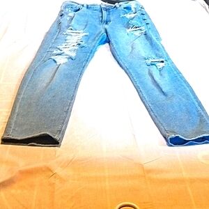 American Eagle Size 4 Stretch Women's Distressed Thrashed Blue Jeans
